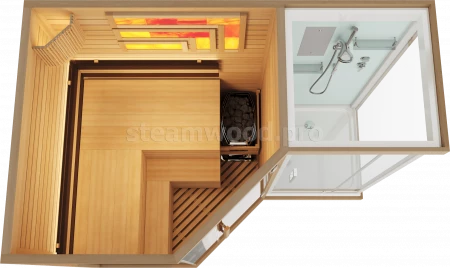 Трехместная угловая финская сауна Luxury из кедра с Душевой кабиной