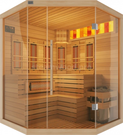 Трехместная угловая комбинированная сауна Luxury из кедра